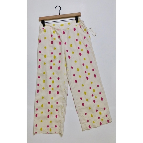 NWT!! ANTHROPOLOGIE Cropped Clip Dot Trousers Pink Yellow Crop Summer Size 0 - Picture 3 of 16